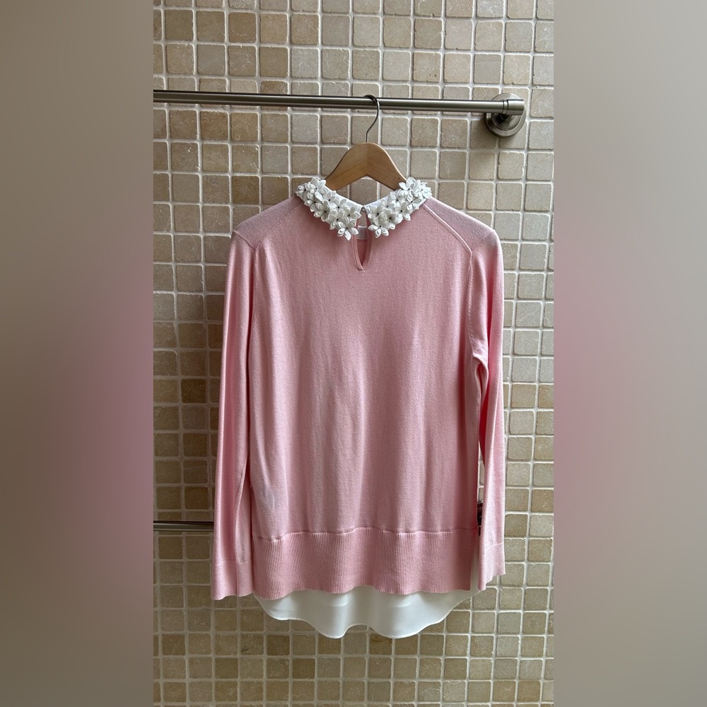 Women’s Pink Sweater with Embellished White Collar - Picture 2 of 3